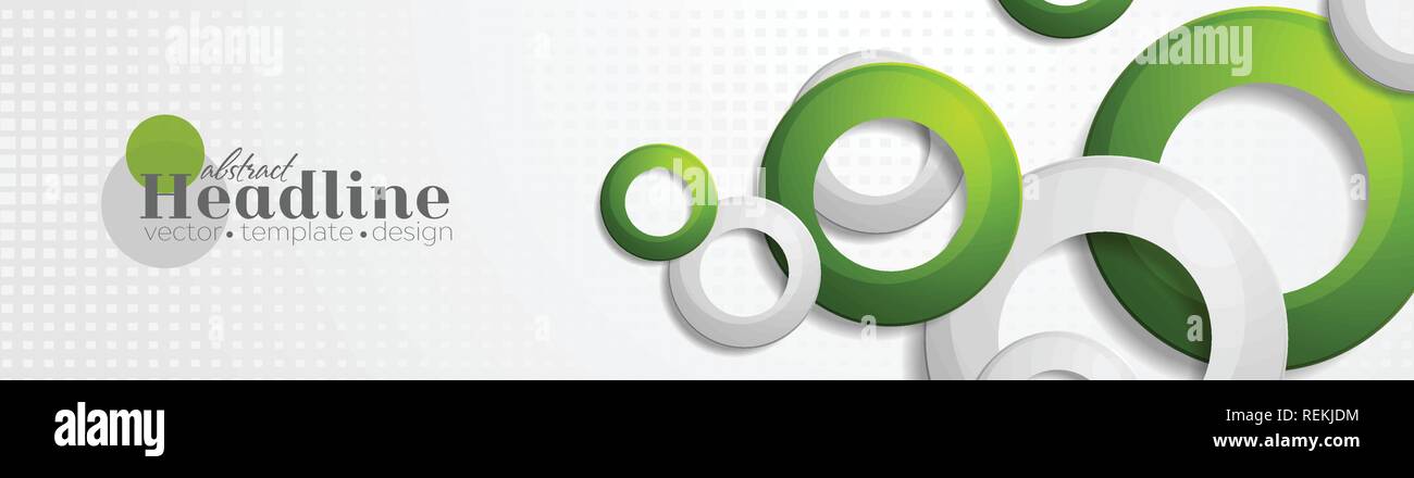Tech geometrische Banner Design mit grünen und grauen Ringen. Vektor Überschrift Hintergrund Stock Vektor