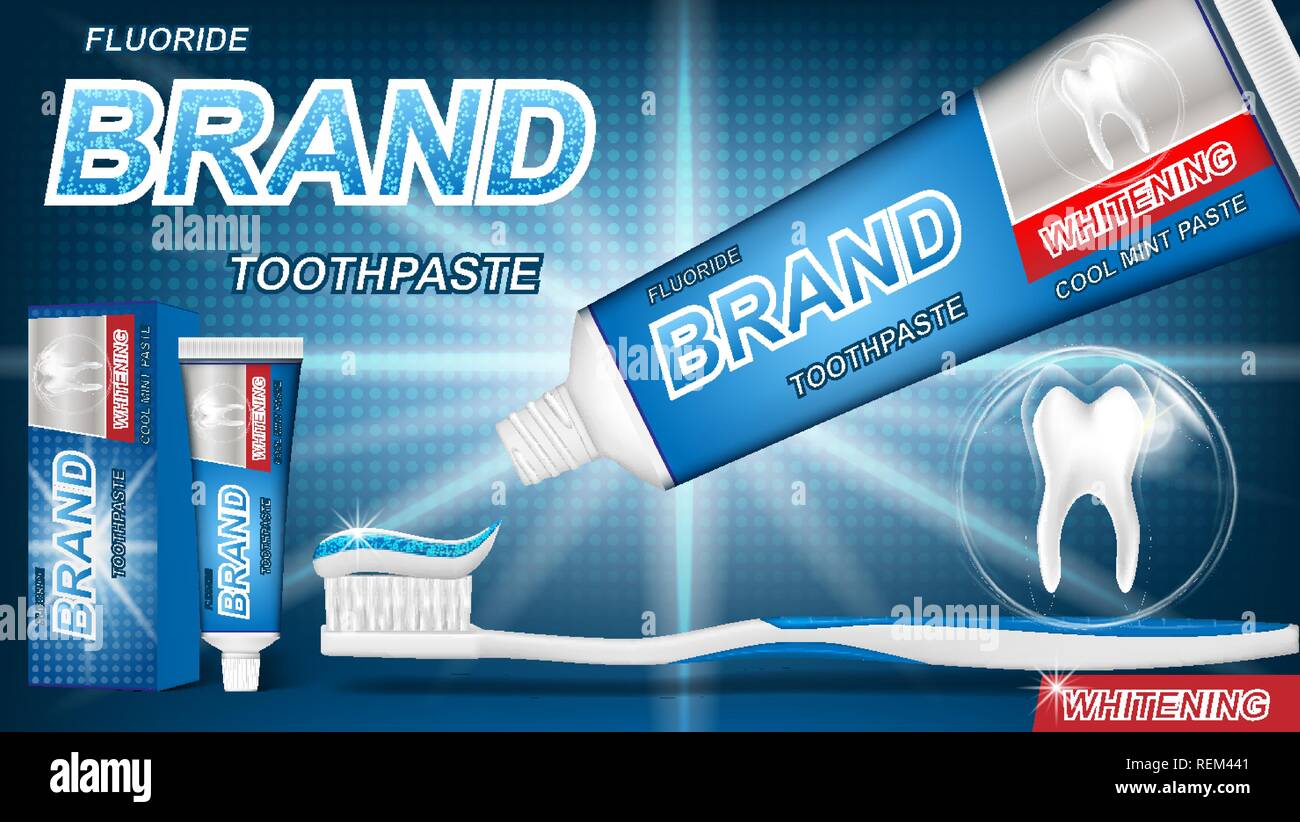 Mint Zahnpasta Konzept mit funkelnden Effekt auf blauen Hintergrund. Lieferumfang Design für Zahnpasta Plakat oder Werbung. 3D-Vektor Illustration. Stock Vektor
