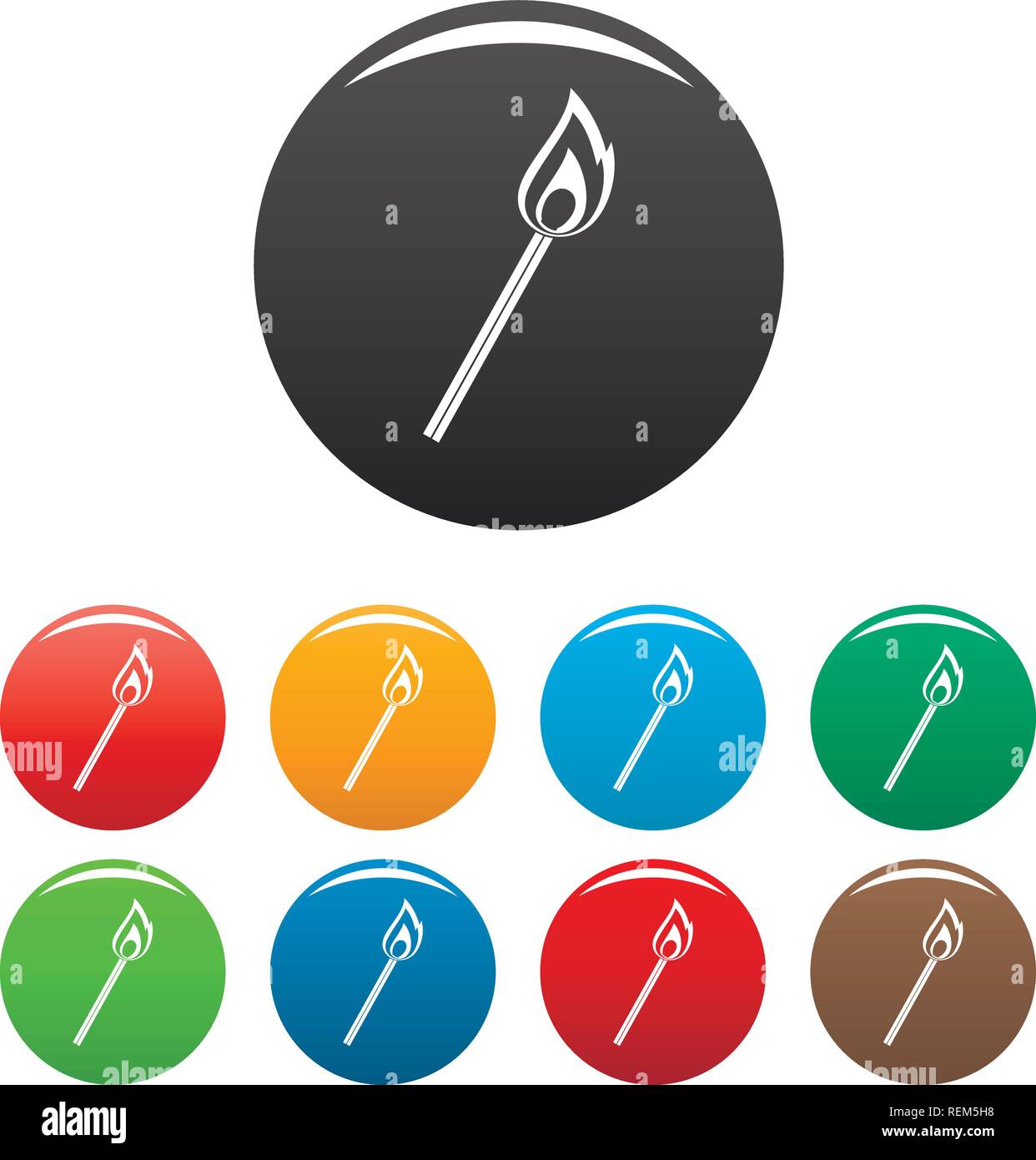 Brennendes Streichholz Icons Set 9 Farbe Vektor isoliert auf Weiss für jedes Design Stock Vektor
