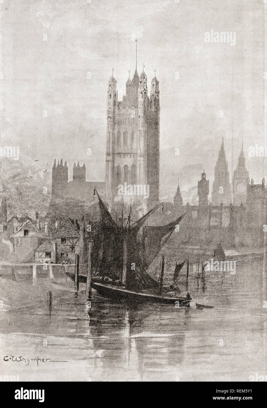 Der neue Palast von Westminster, Westminster, London, England, hier Nach seinem Wiederaufbau nach dem Brand von 1834, der praktisch das Alte Schloss zerstört. Von London Bilder, veröffentlicht 1890 Stockfoto