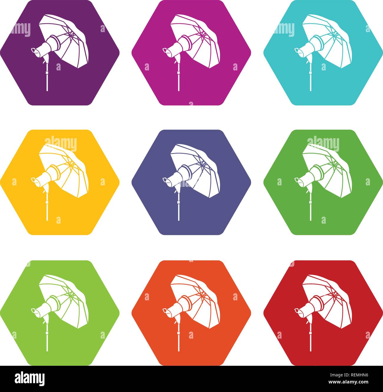 Studio Flash mit Regenschirm Icons Set9 Vektor Stock Vektor