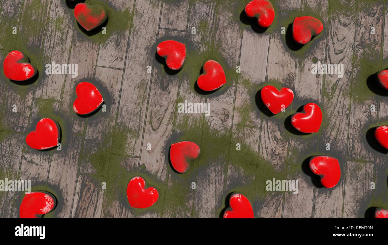 Rotes Herz auf dem Boden, 3D-Rendering Stockfoto