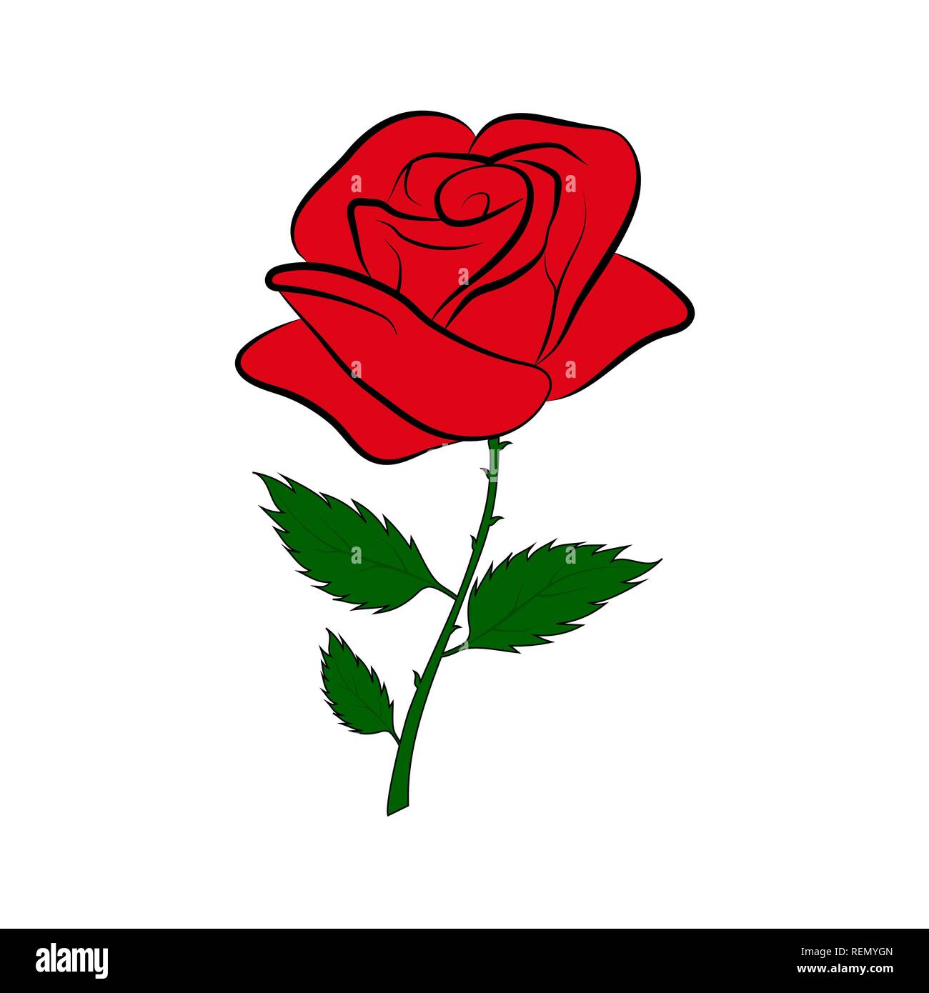 Einfache farbige silhouette zeichnung der eine rote Rose auf einem ...