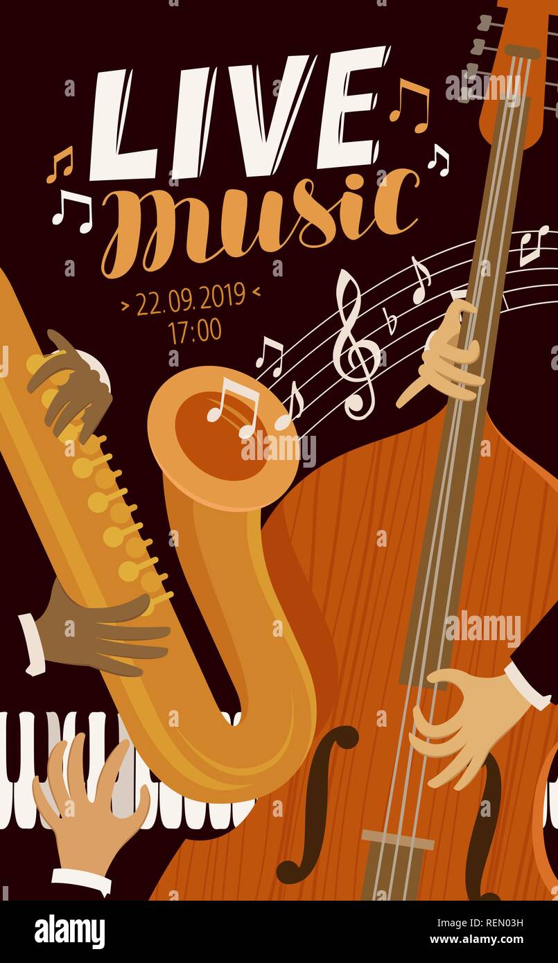 Live musik Plakat. Blues, Jazz, Musical Festival Konzept. Vector Illustration Stock Vektor