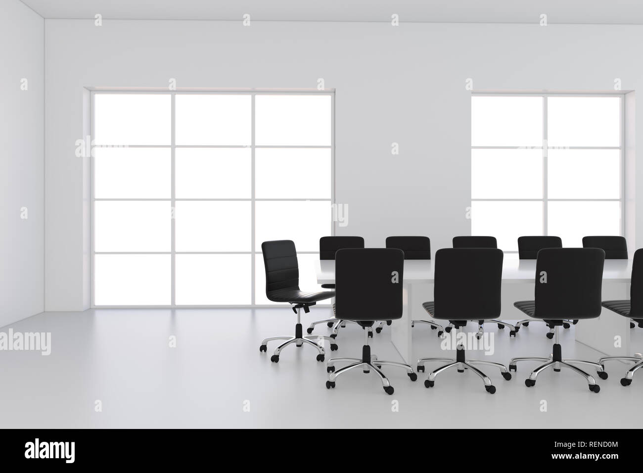 Leere weiße Tagungsraum und Konferenztisch. 3D-Rendering Stockfoto