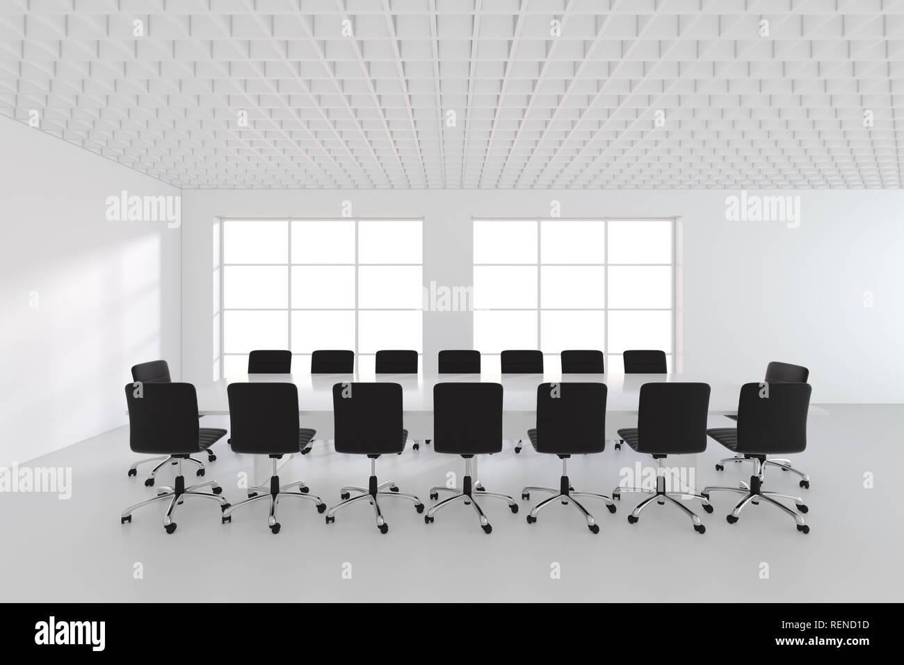 Große geräumige Konferenzraum mit Windows. 3D-Rendering Stockfoto