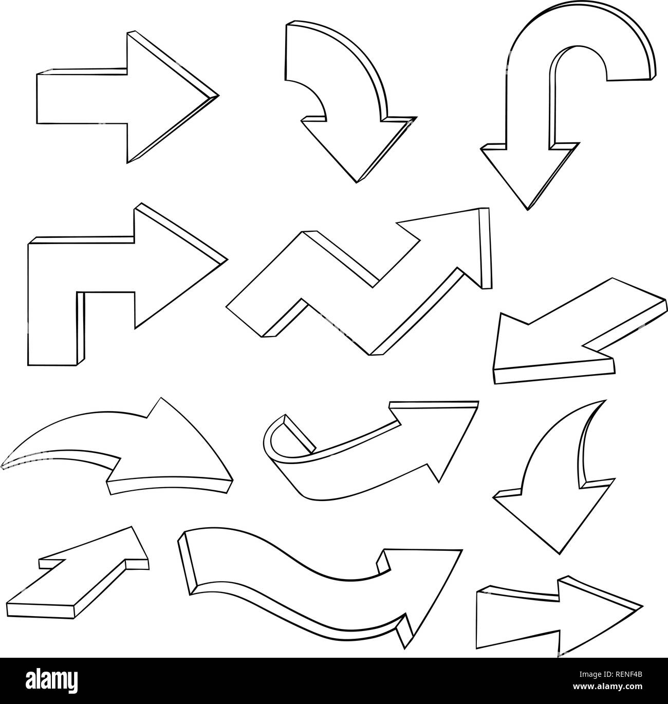 Pfeile. Outline hand gezeichnete Skizze. Satz von Zeichen Stock Vektor