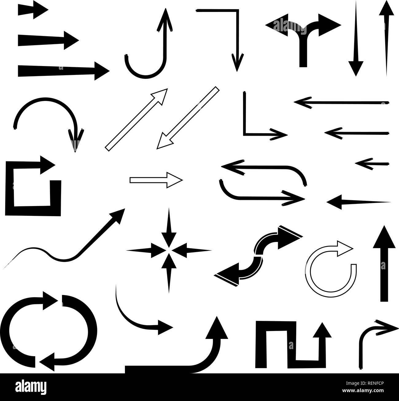 Schwarze Pfeile. Satz flacher Symbole Stock Vektor