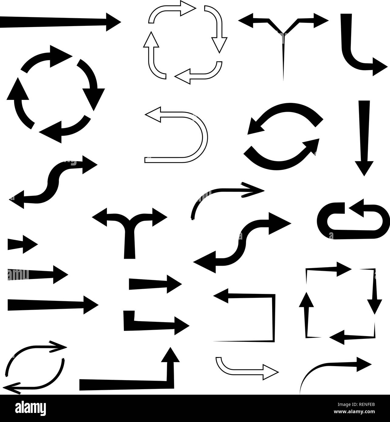 Schwarze Pfeile. Satz flacher Symbole Stock Vektor