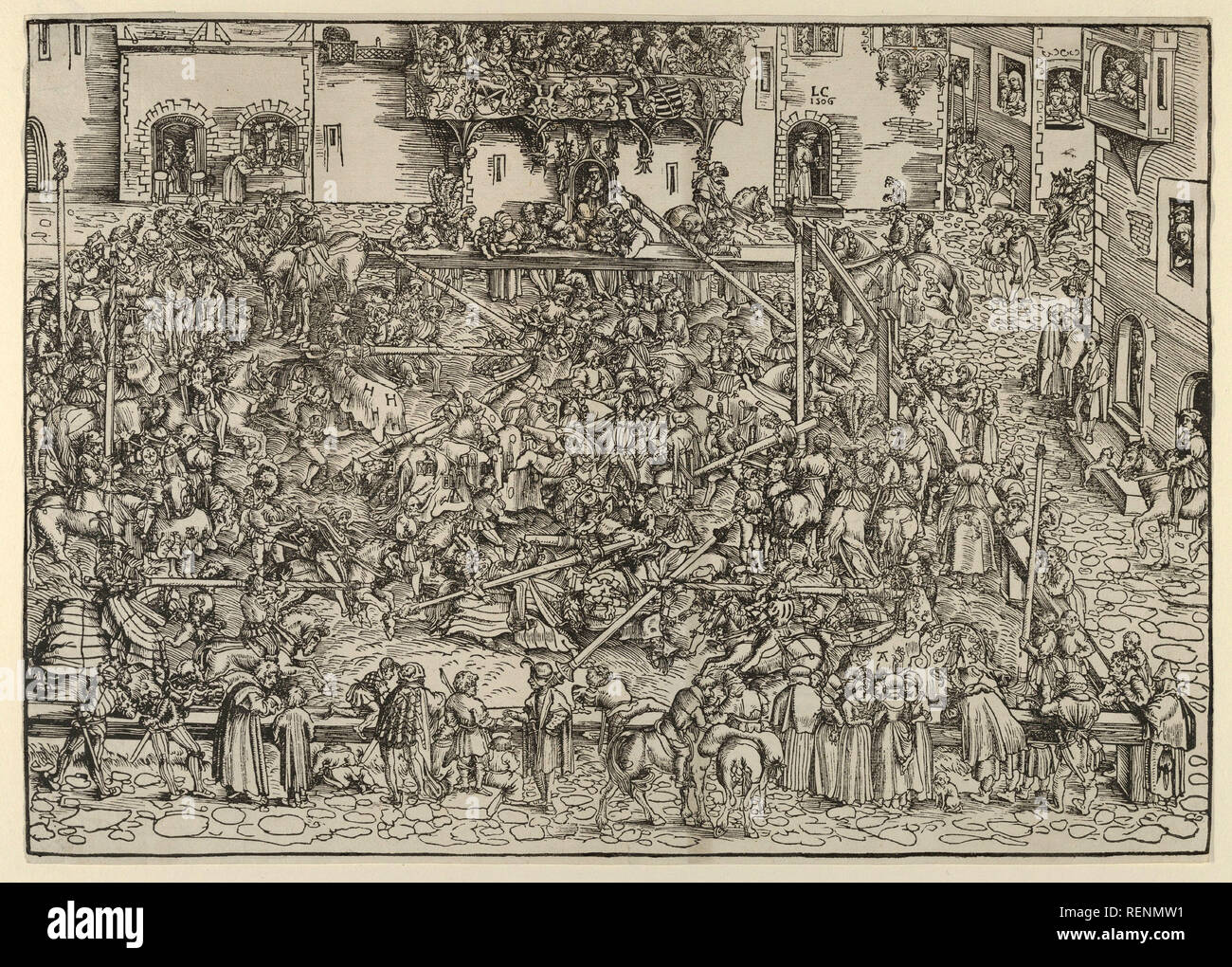 Das erste Turnier. Künstler: Lucas Cranach der Ältere (Deutsch, Kronach 1472-1553 Weimar). Maße: Blatt: 10 1/2 x 14 9/16 in. (26,6 × 37 cm). Datum: 1506. Museum: Metropolitan Museum of Art, New York, USA. Stockfoto
