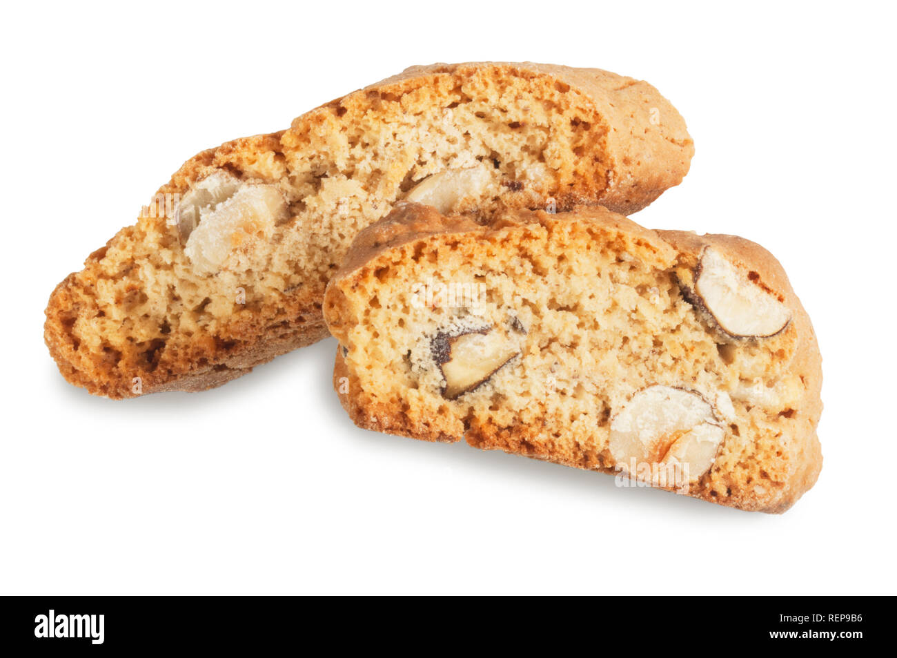 Studio geschossen von Cantuccini italienische Biscotti Kekse mit haselnüssen vor einem weißen Hintergrund ausschneiden - Johannes Gollop Stockfoto