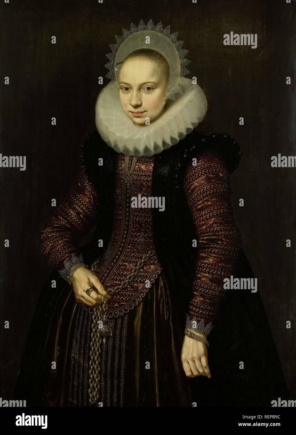 Portrait von Brechtje Overrijn van Schoterbosch. Dating: 1614. Maße: Support: H 114,3 cm × w 82,9 cm, d 7,5 cm. Museum: Rijksmuseum, Amsterdam. Autor: Cornelis Van Der Voort. Stockfoto