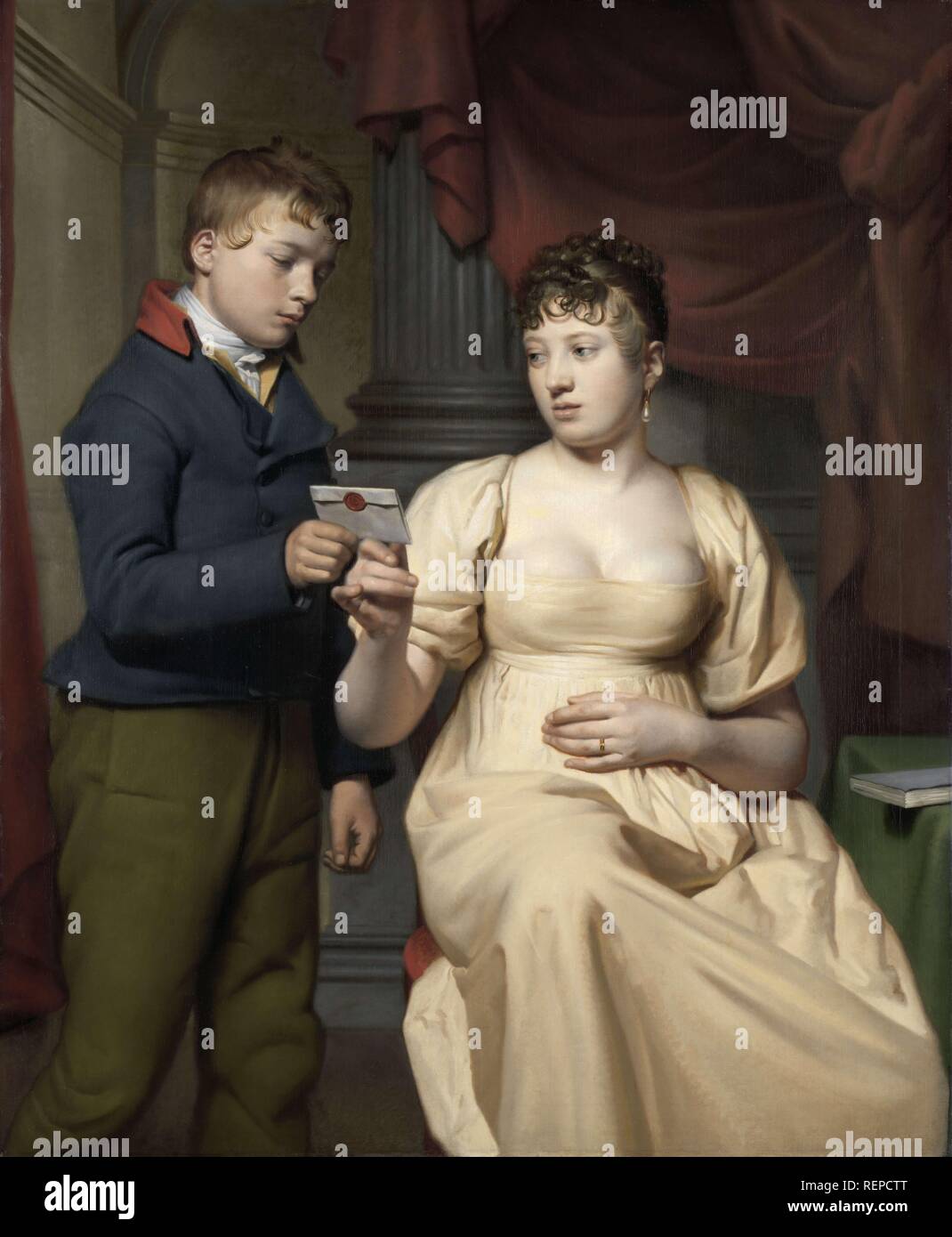Der Liebesbrief. Dating: 1808. Maße: h 131 cm x W 108 cm. Museum: Rijksmuseum, Amsterdam. Autor: Willem Bartel van der Kooi. Stockfoto
