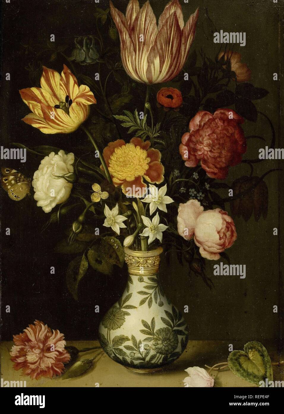 Stillleben mit Blumen in einem Wan-li Vase. Dating: 1619. Maße: Support: H 31 cm x W 22,5 cm. Museum: Rijksmuseum, Amsterdam. Thema: AMBROSIUS BOSSCHAERT. Stockfoto