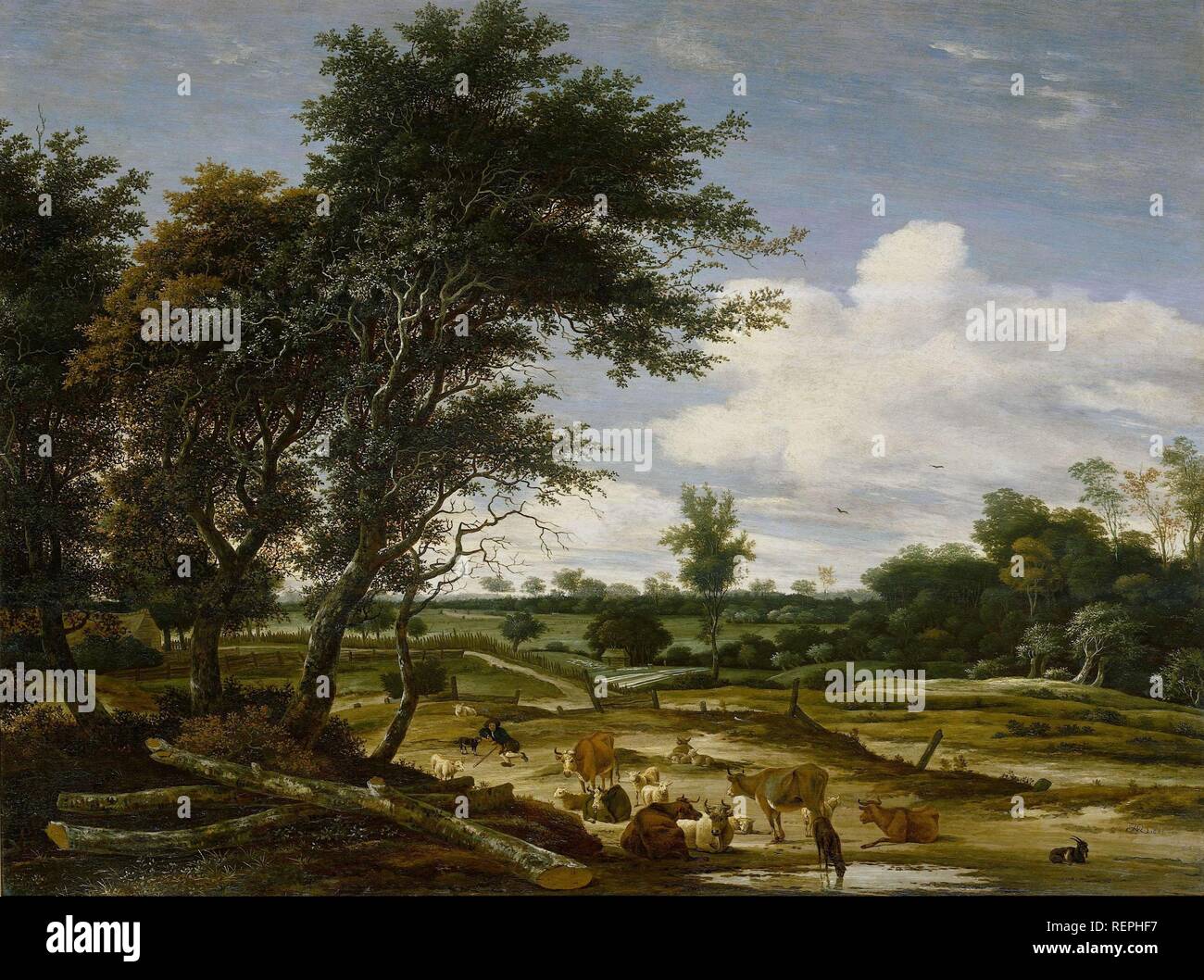 Landschaft mit Hirten und Vieh. Dating: 1665. Maße: H 80 cm x W107 cm; d 7 cm. Museum: Rijksmuseum, Amsterdam. Autor: Jacob Salomonsz. van Ruysdael. Stockfoto