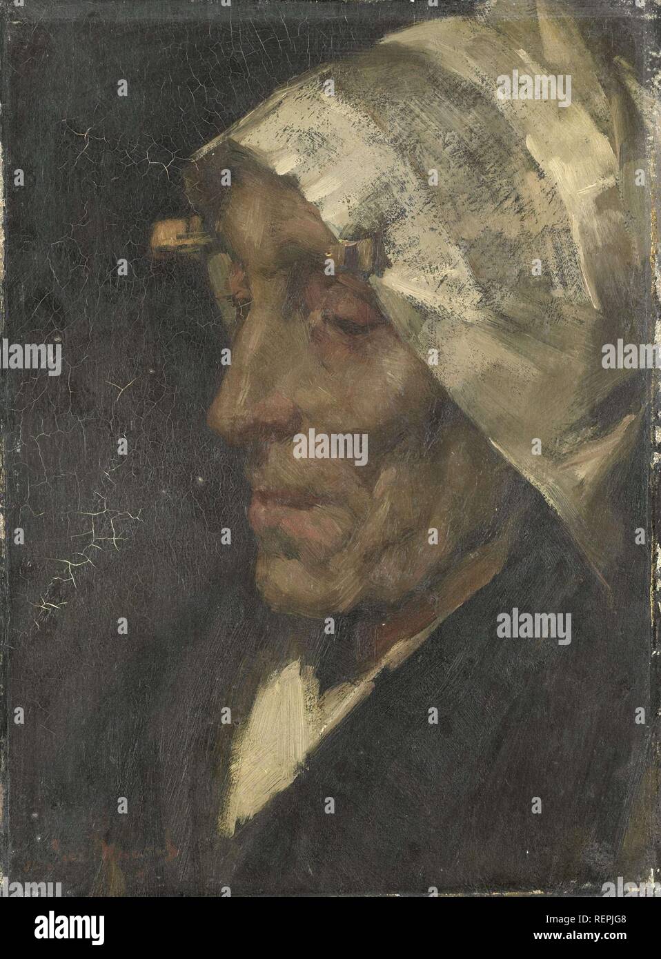 Fisherman's Frau. Datierung: 1880 - 1900. Maße: H 40,5 cm x W 30,2 cm x T 3,4 cm, d 10,8 cm. Museum: Rijksmuseum, Amsterdam. Thema: Marinus van der Maarel. Stockfoto