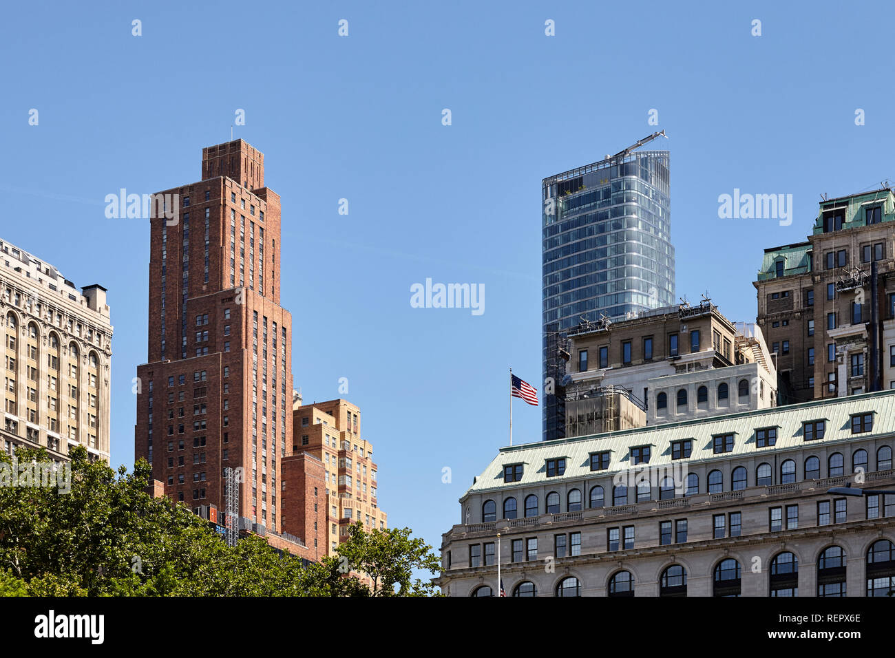 New York Cityscape an einem wolkenlosen Sommertag, USA. Stockfoto