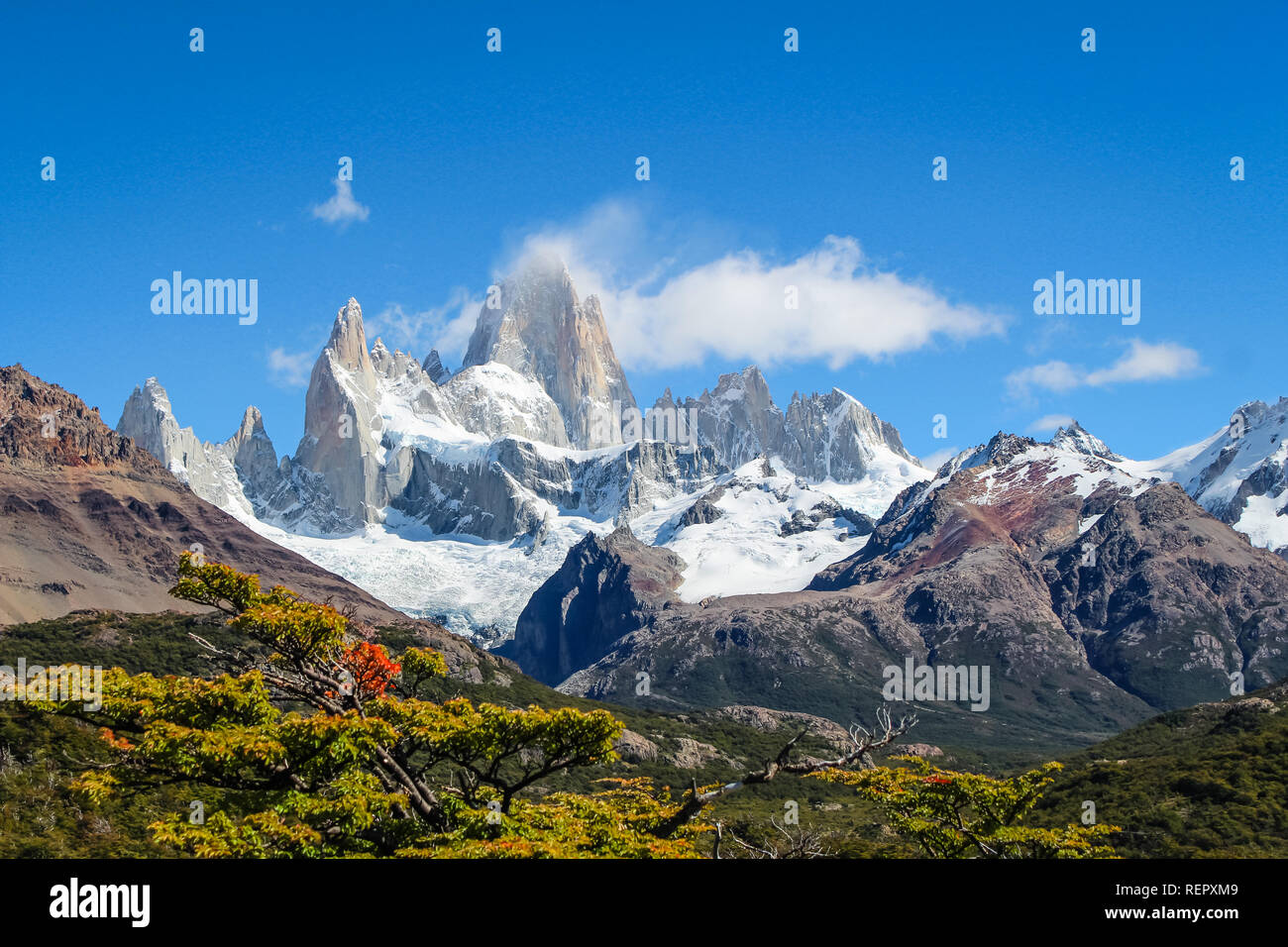 Trekking Fitz Roy Moutain, Patagonien, El Chalten - Argentinien Cerro Fitz Roy Stockfoto