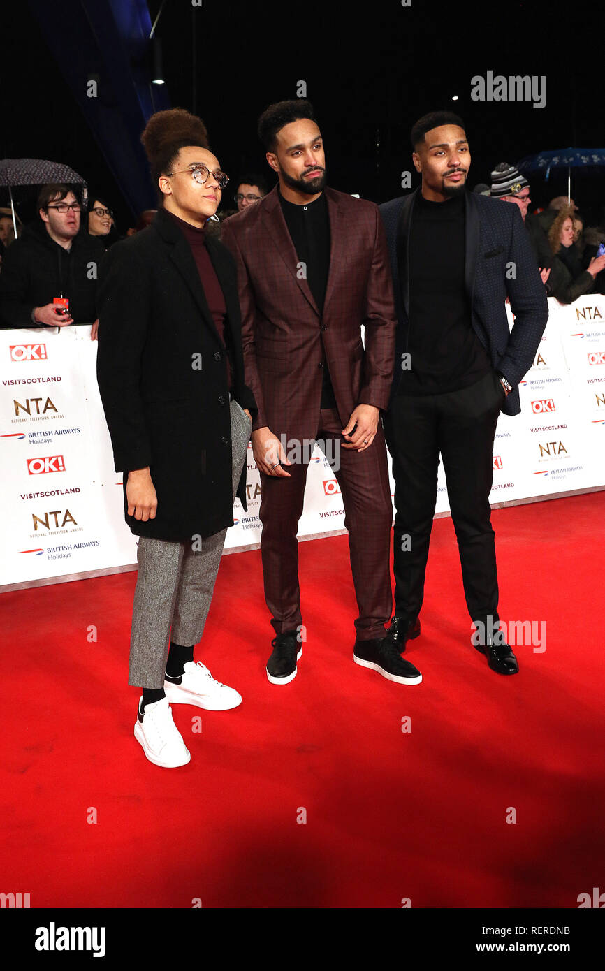 London, Großbritannien. 22 Jan, 2019. Perri Kiely, Ashley Banjo, Jordanien Banjo, National Television Awards, der O2, London, UK, 22. Januar 2019, Foto von Richard Goldschmidt Credit: Rich Gold/Alamy leben Nachrichten Stockfoto