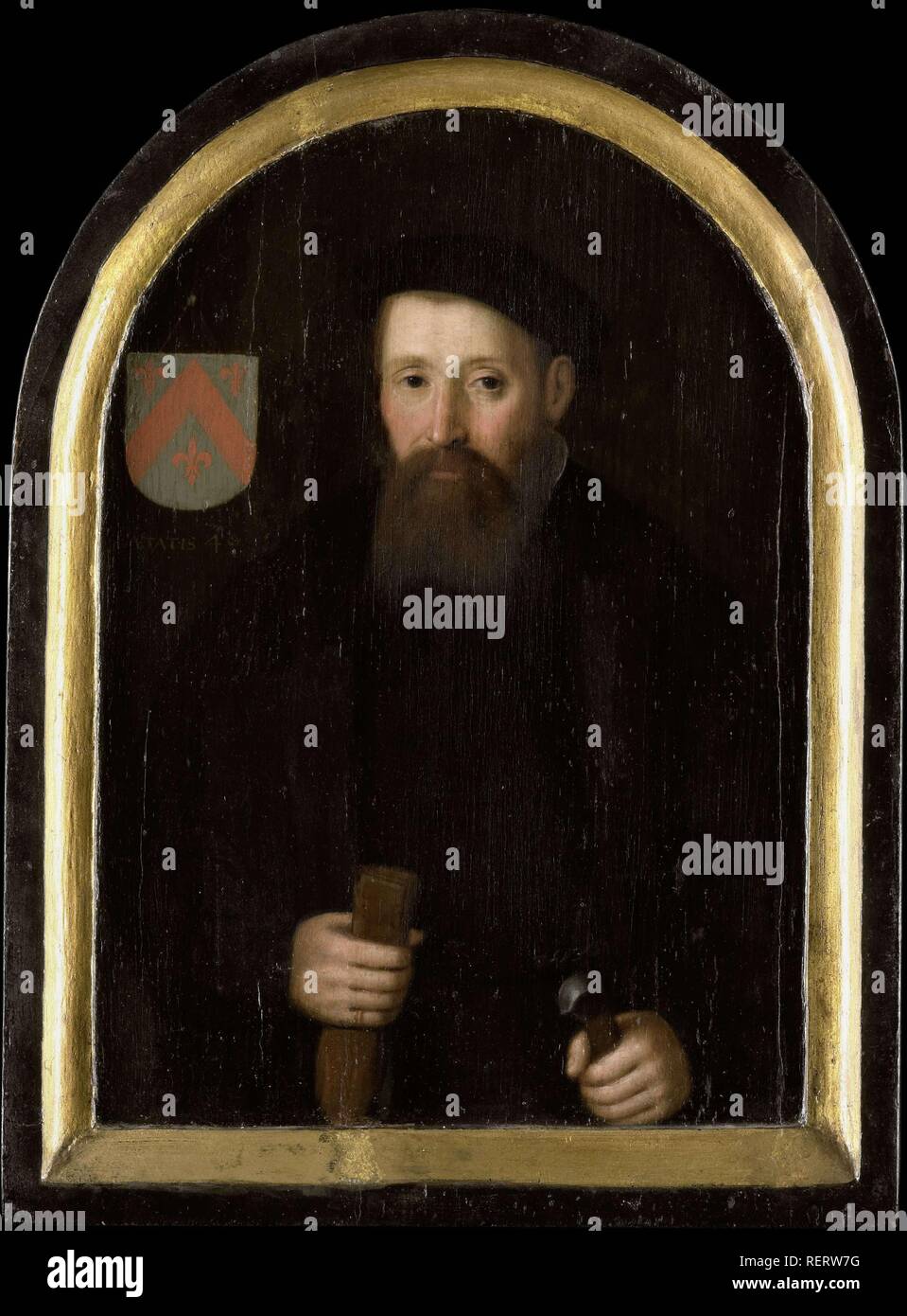 Portrait von Willem Fransz van Overrijn Schoterbosch (C. 1510-?). Datierung: 1525 - 1574 und/oder C. 1620. Ort: Norden der Niederlande. Maße: Support: h 41,3 cm x W 28,5 cm, d 1,7 cm. Museum: Rijksmuseum, Amsterdam. Autor: Cornelis Engelsz. (Zu) zurückzuführen. Stockfoto