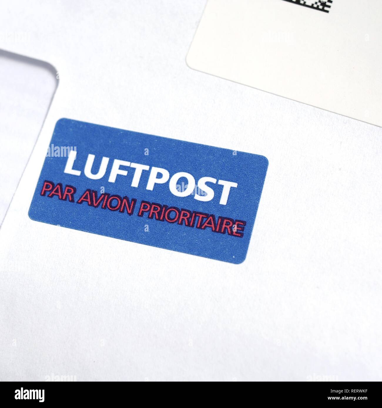 Luftpost-Deutsche Post-Brief mit Luft Post Aufkleber Stockfoto