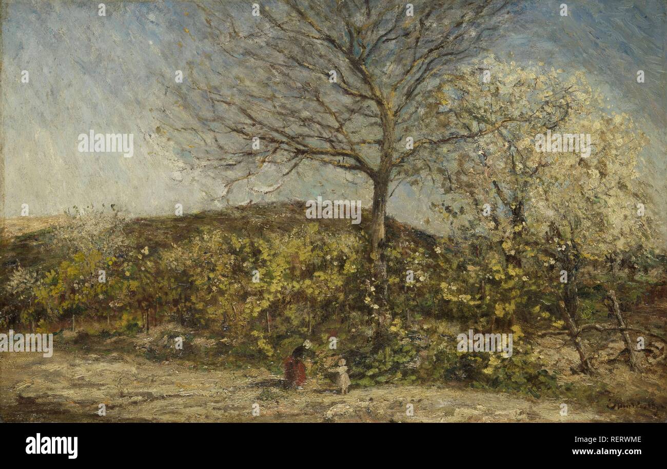 Landschaft mit blühenden Obstgarten. Datierung: 1870 - 1886. Maße: H 44,2 cm x W 68,8 cm; d 8 cm. Museum: Rijksmuseum, Amsterdam. Autor: Adolphe Joseph Thomas Monticelli (auf Objekt erwähnt). Stockfoto