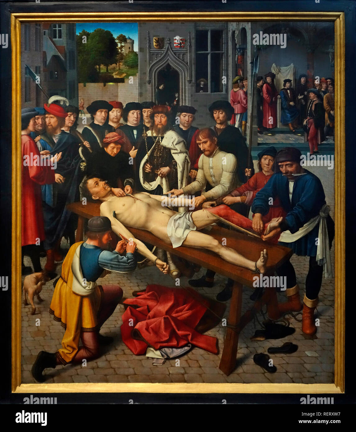 15. Jahrhundert Malerei das Urteil der Cambyses, Teil 2 von Gerard David, frühen niederländischen Maler im Groeningemuseum, Brügge, Flandern, Belgien Stockfoto