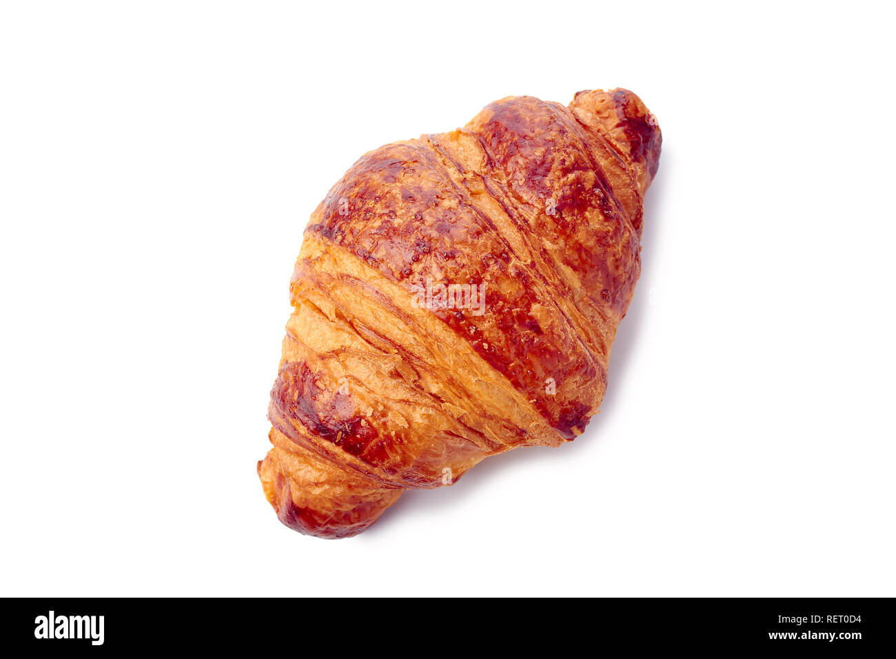 Blick von oben auf die frischen knusprigen Croissant auf Weiß Stockfoto