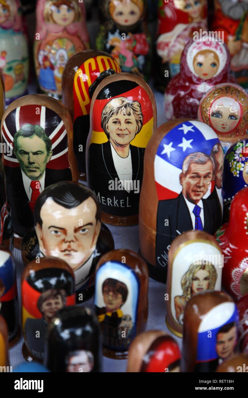 Matrjoschka Puppen, typische Souvenirs, die Politiker, Vilnius, Litauen, Baltische Staaten, Nord Ost Europa Stockfoto