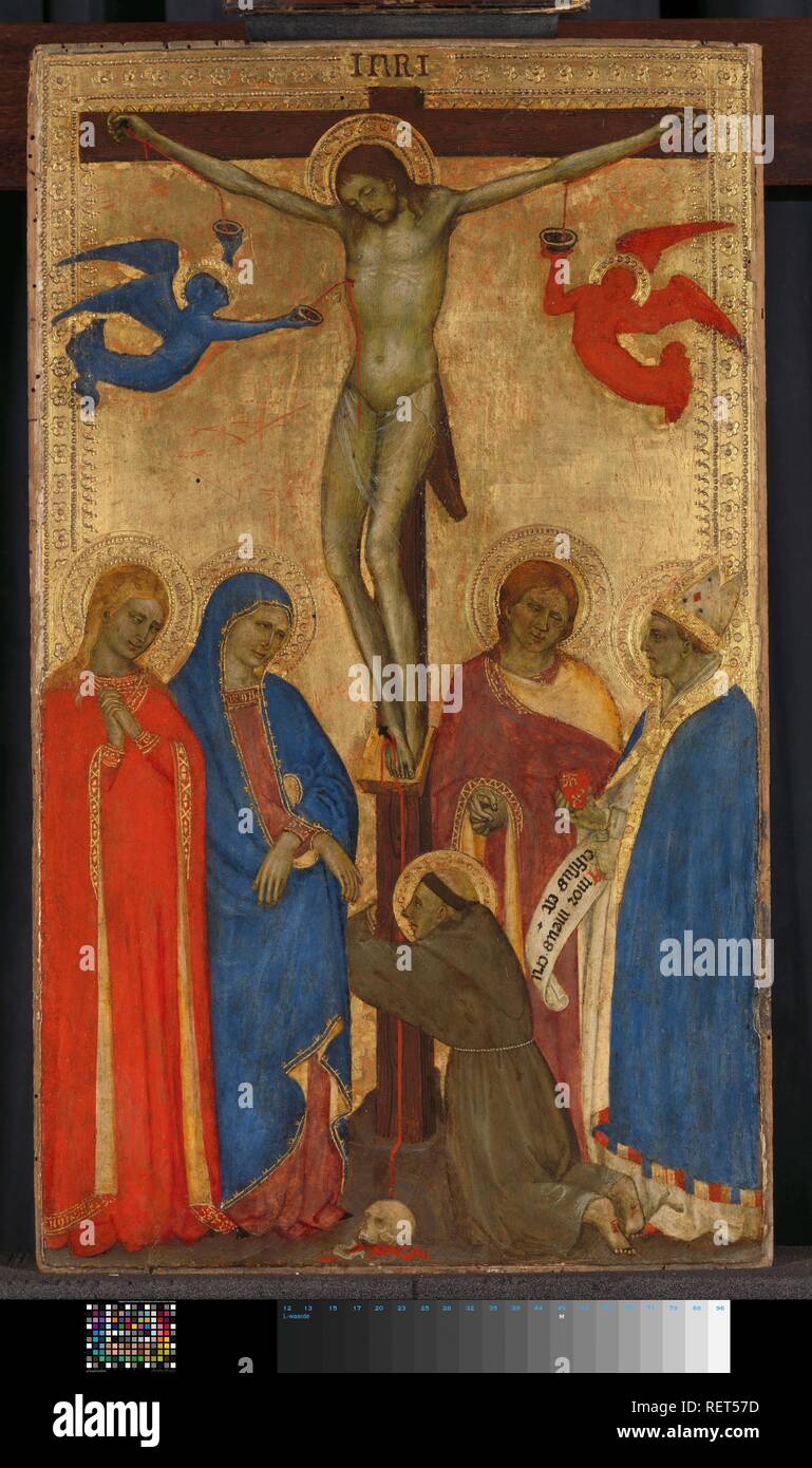 Die Kreuzigung. Christus Aan Het Kruis met de HH. Franciscus, Maria Magdalena, Maria, Johannes de Ignatius van Antiochië. Dating: C. 1360. Ort: Florenz. Maße: H 51 cm x W 30,5 cm. Museum: Rijksmuseum, Amsterdam. Autor: GIOVANNI DA MILANO. Stockfoto