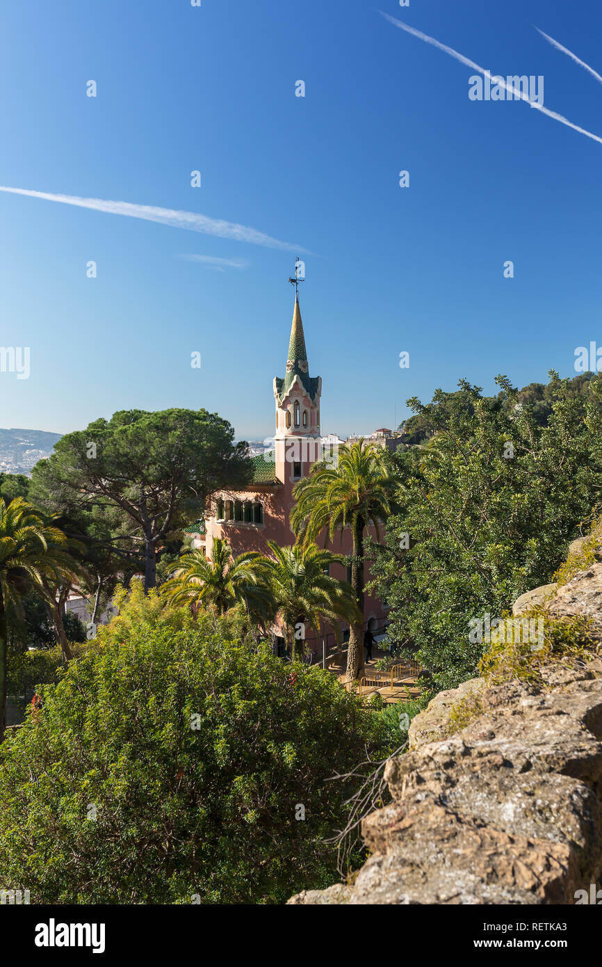 Berühmten Park Güell von Antoni Gaudi in Barcelona, Spanien. Stockfoto
