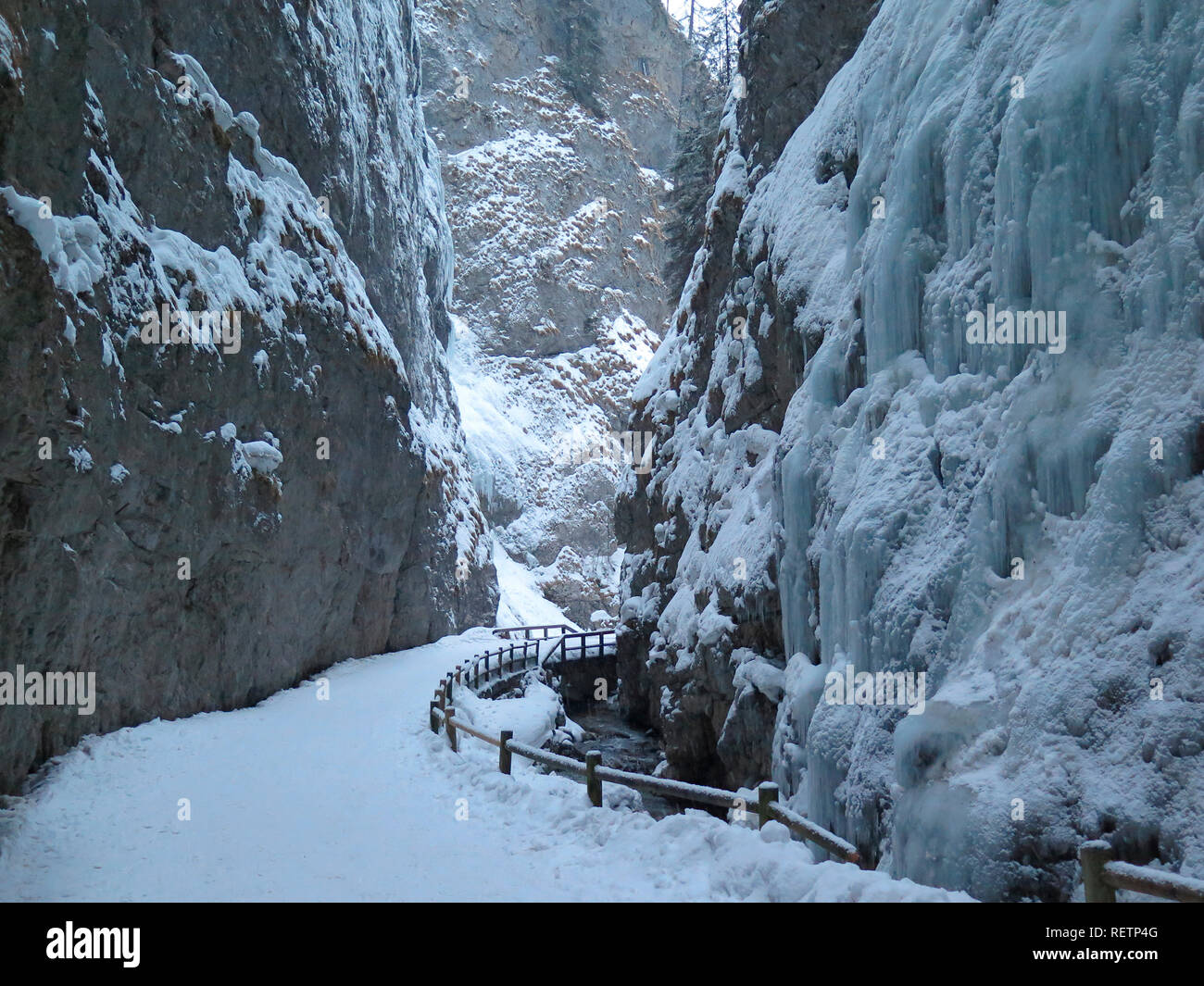 Eisecke, Schlucht Serres di Sottoguda, Dolomiten, Italien Stockfoto