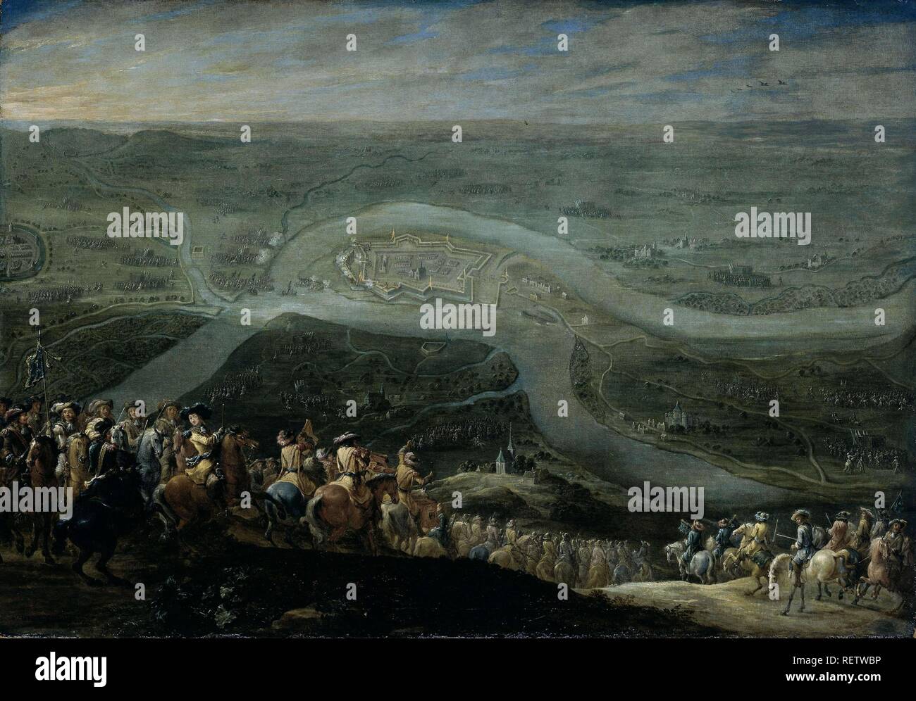 Die Truppen von Ludwig XIV. bei Schenkenschans, 18. Juni 1672. Datierung: 1672 - 1679. Maße: H 62 cm x W 85 cm; d 8 cm. Museum: Rijksmuseum, Amsterdam. Autor: Lambert de Hondt (II). Hondt, Lambert de, der Jüngere. Stockfoto