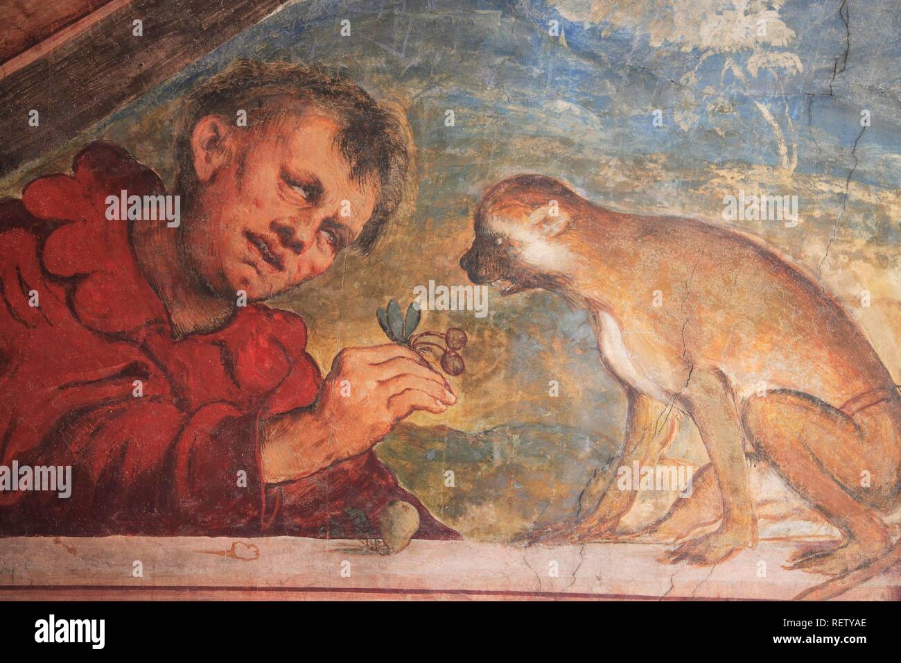 Fresko in der romanino Loggia Castello del Buonconsiglio, Trient, Trentino, Alto Adige, Italien, Europa Stockfoto