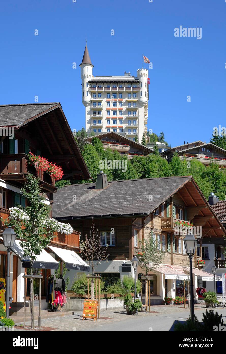 Grand Hotel Palace Hotel Gstaad Dorfzentrum, Berner Oberland, Schweiz, Europa Stockfoto