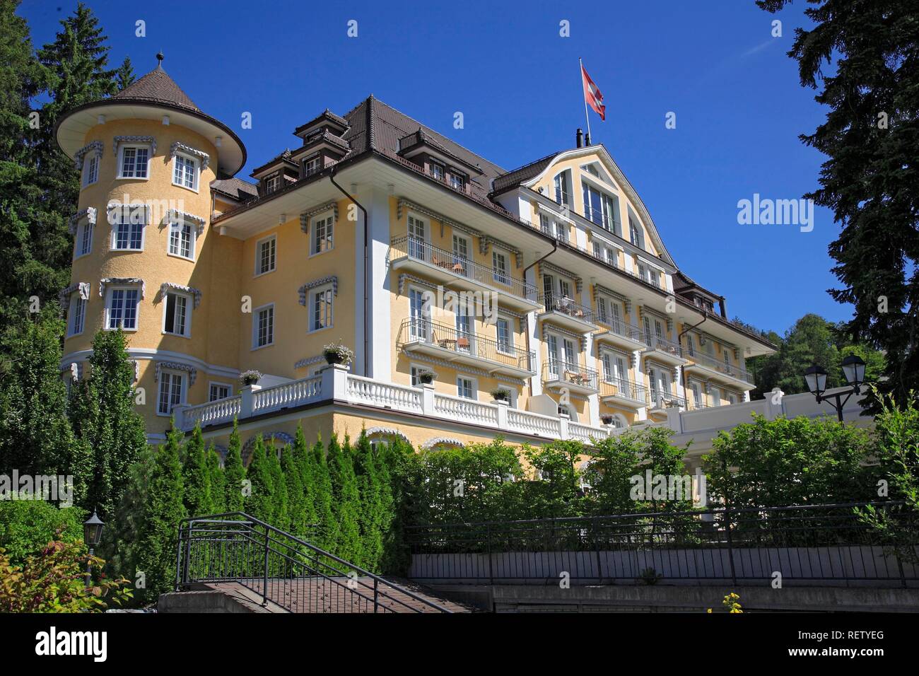 Grand Hotel Bellevue, Gstaad, Berner Oberland, Schweiz, Europa Stockfoto