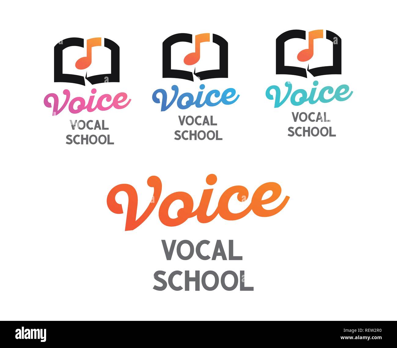 Der Vektor logos für Vocal Schule - Kreative Gestaltung von Wappen auf weißen transparenten Hintergrund. Stock Vektor