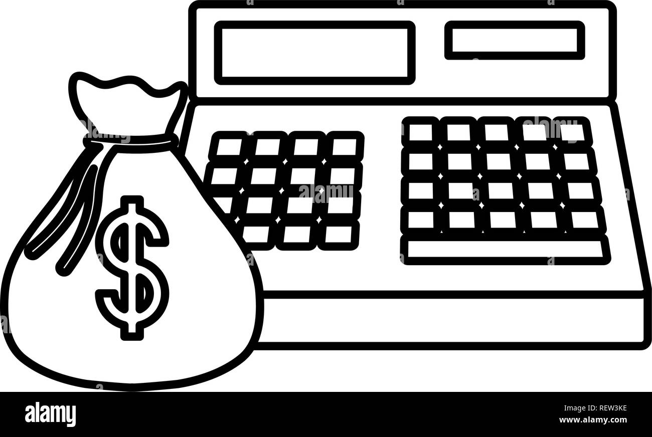 Geld beutel und Kasse mit weißem Hintergrund, Vector Illustration Stock Vektor