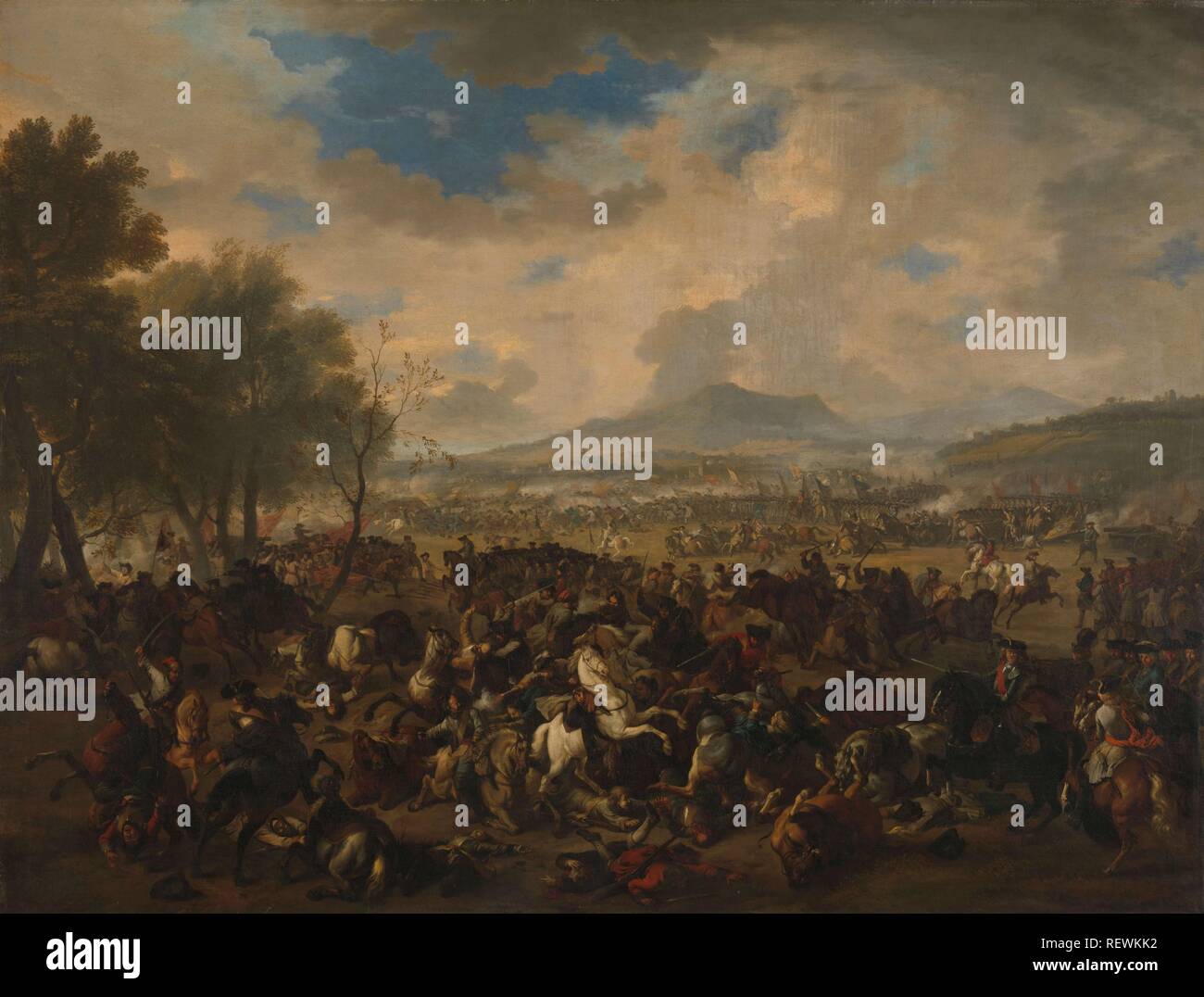 Der Schlacht von ramillies zwischen der französischen und der Alliierten Mächte, 23. Mai 1706. Datierung: 1706 - 1710. Maße: h 116 cm x w 153cm; d 5 cm. Museum: Rijksmuseum, Amsterdam. Autor: Jan van Huchtenburg. Stockfoto