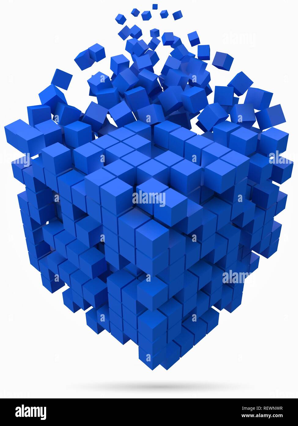 Große kubische Datenbaustein. Mit kleineren blauen Würfel. 3D-Pixel style Vector Illustration. Stock Vektor