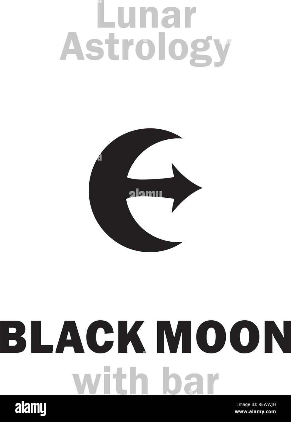 Astrologie Alphabet: Korrektur der Schwarze Mond ('Black Moon mit Bar') oder priapos (Mond Orbit). Hieroglyphen Zeichen (Symbol, in Niederlande). Stock Vektor