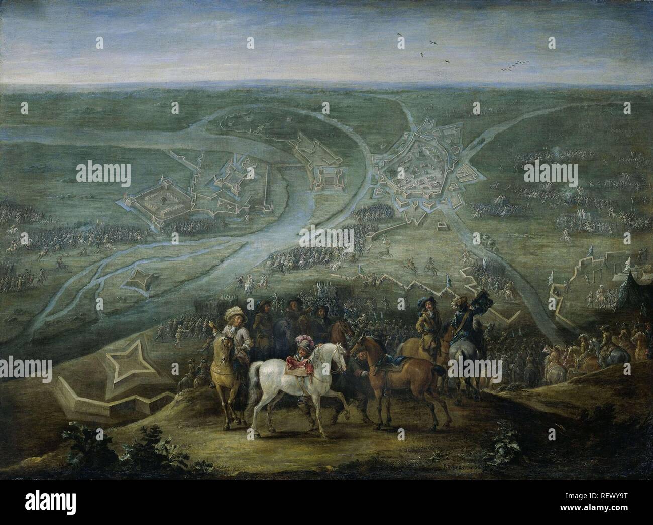 Die Belagerung von Rijnberg durch die Franzosen, 6. Juni 1672. Datierung: 1672 - 1679. Maße: H 62 cm x W 85 cm; d 7,8 cm. Museum: Rijksmuseum, Amsterdam. Autor: Lambert de Hondt (II). Hondt, Lambert de, der Jüngere. Stockfoto