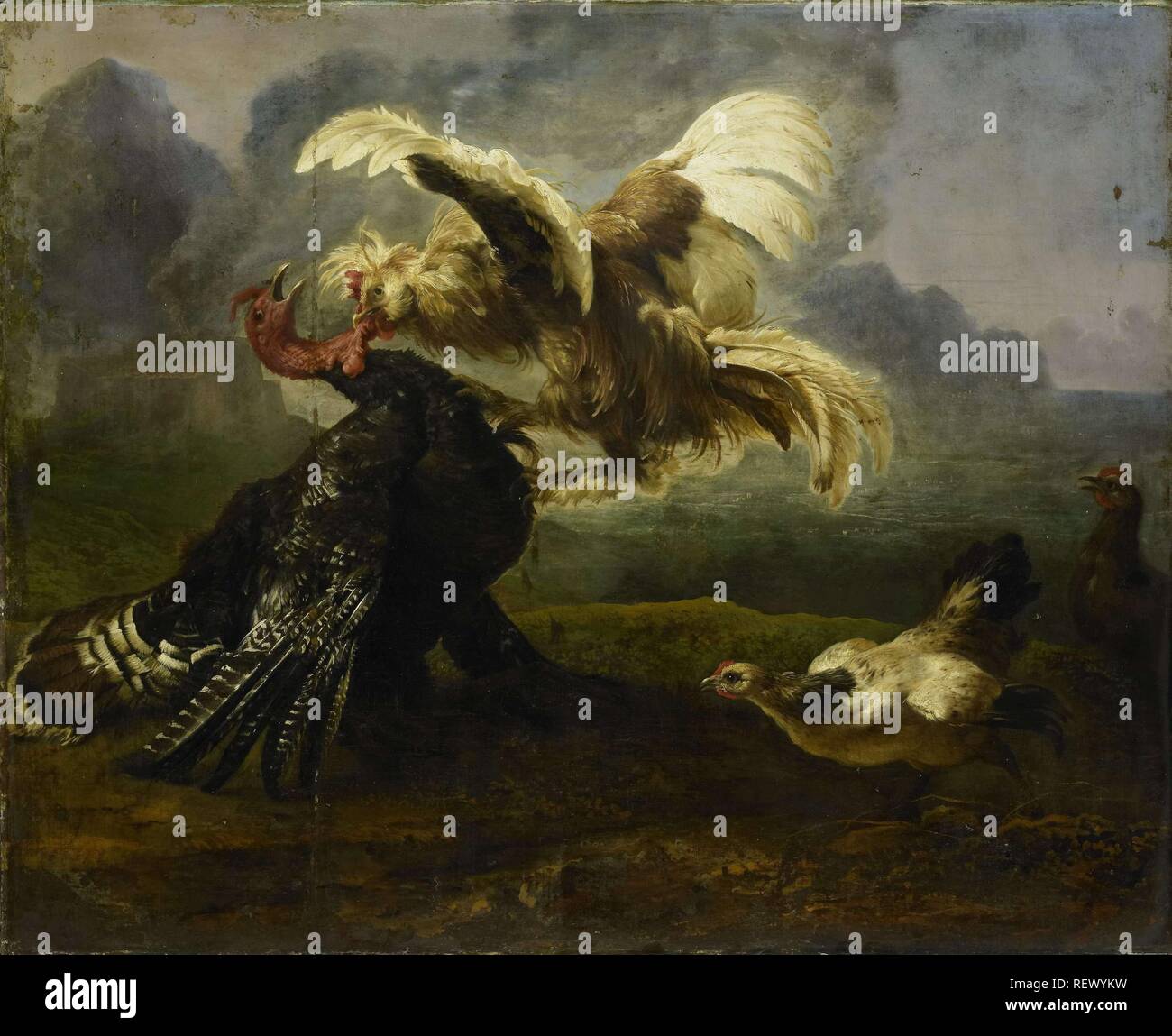 Bekämpfung der Vögel. Dating: C. 1655. Ort: Südliche Niederlande. Maße: h 128 cm x w 156,5 cm x T 4,3 cm, d 7,5 cm. Museum: Rijksmuseum, Amsterdam. Stockfoto