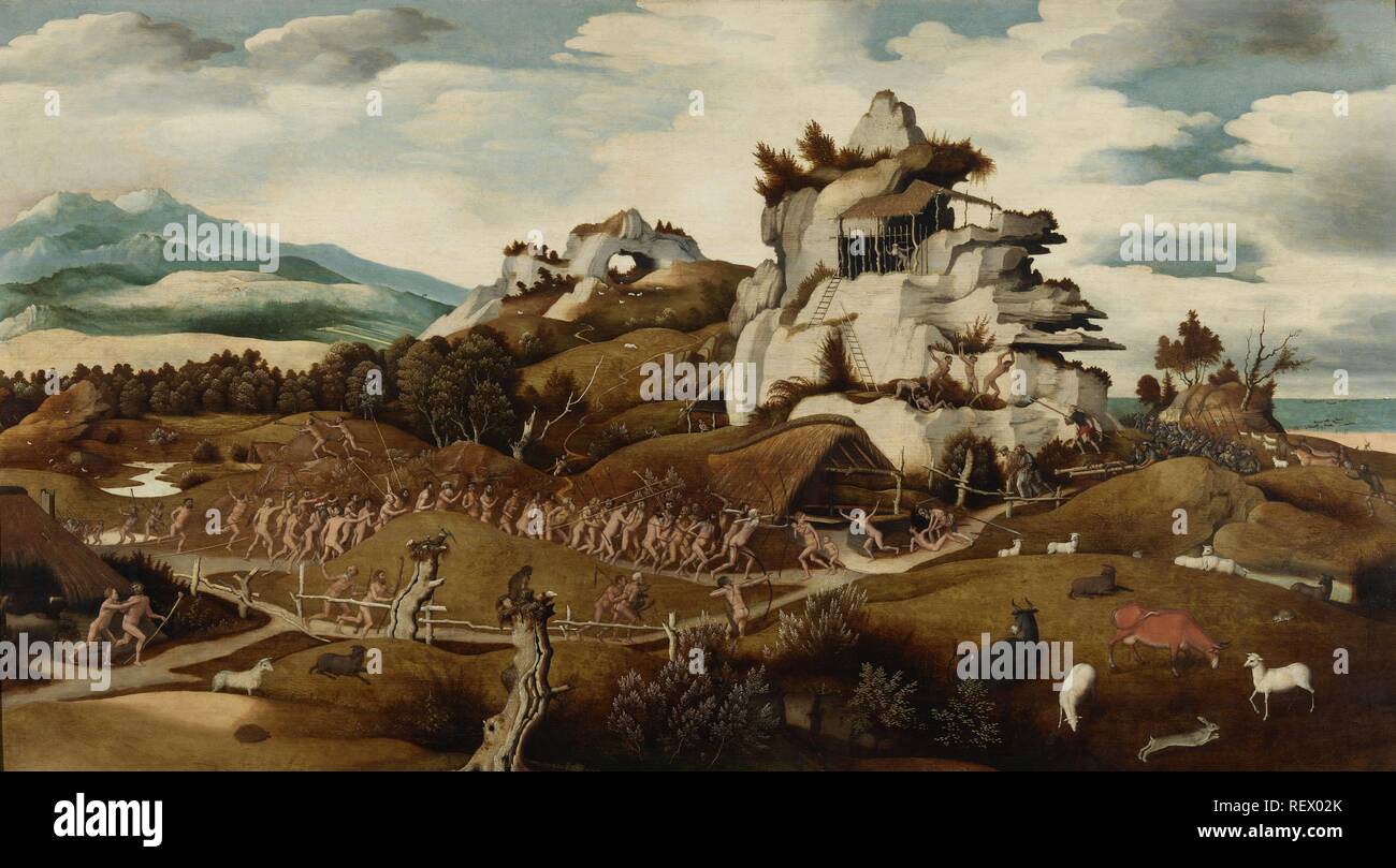 Landschaft mit einer Episode aus der Eroberung Amerikas. Dating: C. 1535. Ort: Haarlem. Maße: H 86,5 cm × w 152,5 cm. Museum: Rijksmuseum, Amsterdam. Autor: Jan Jansz Mostaert. MOSTAERT, Jan. Stockfoto