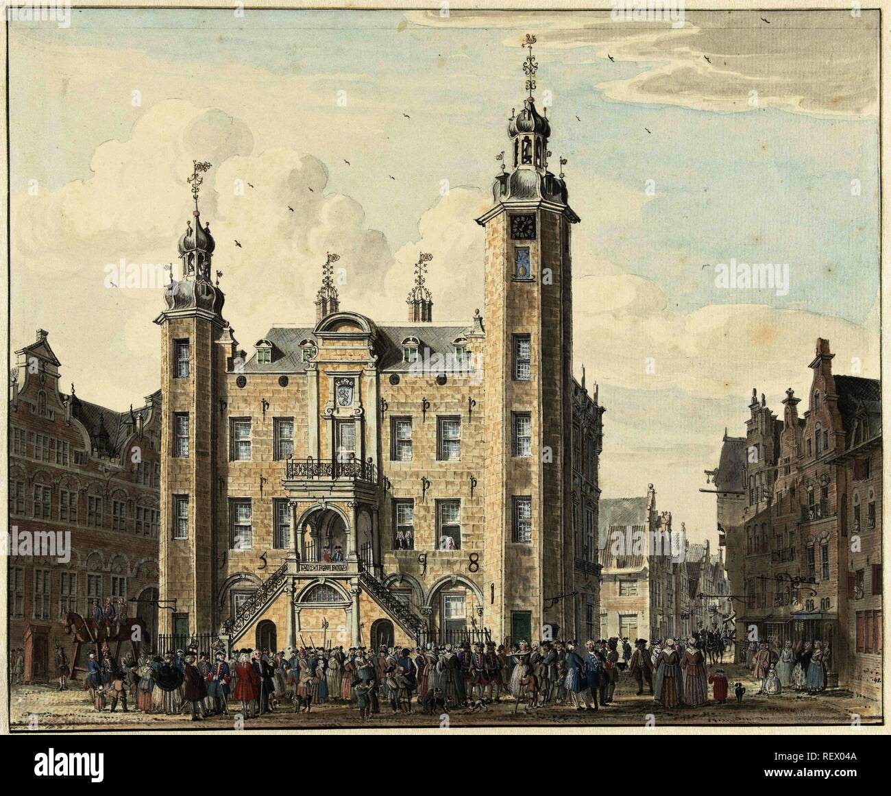 Das Rathaus der Stadt Venlo. Verfasser der Stellungnahme: Jan de Beijer. Dating: 1741. Maße: H 210 mm x B 254 mm. Museum: Rijksmuseum, Amsterdam. Stockfoto