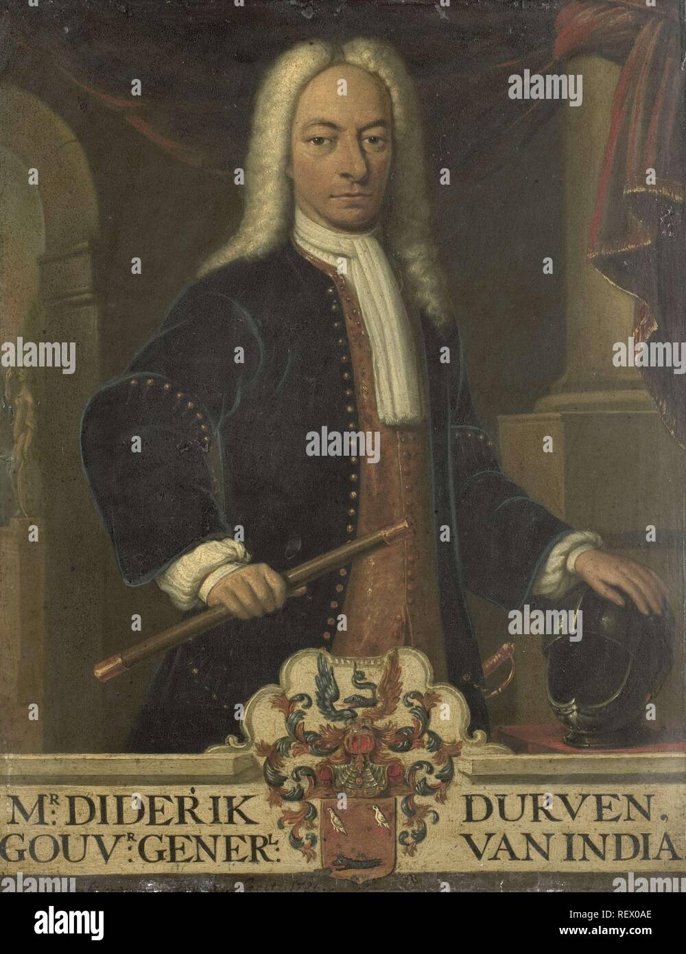 Portrait von Diederik van Durven, Generalgouverneur von Niederländisch-ostindien. Dating: 1736. Maße: H 33 cm x W 25 cm; d 3,8 cm. Museum: Rijksmuseum, Amsterdam. Autor: Hendrik van den Bosch. Stockfoto