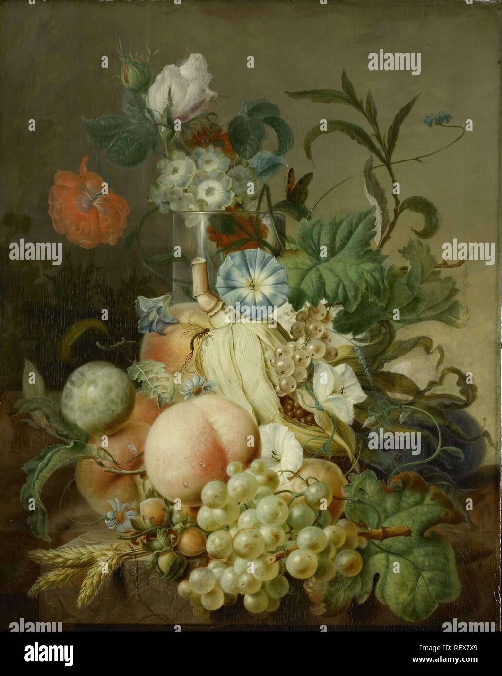 Stillleben mit Blumen und Obst. Datierung: 1800 - 1808. Maße: H 40,3 cm x W 31,8 cm x T 1,7 cm; d 7 cm. Museum: Rijksmuseum, Amsterdam. Autor: Jan Evert Morel (I). Stockfoto