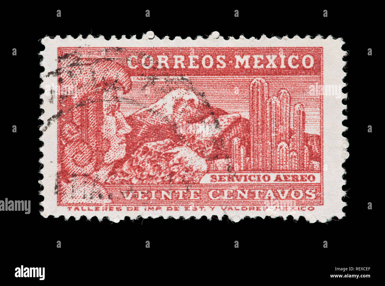 Briefmarke aus Mexiko, Eagle Mann, Wüste und Kakteen. Stockfoto