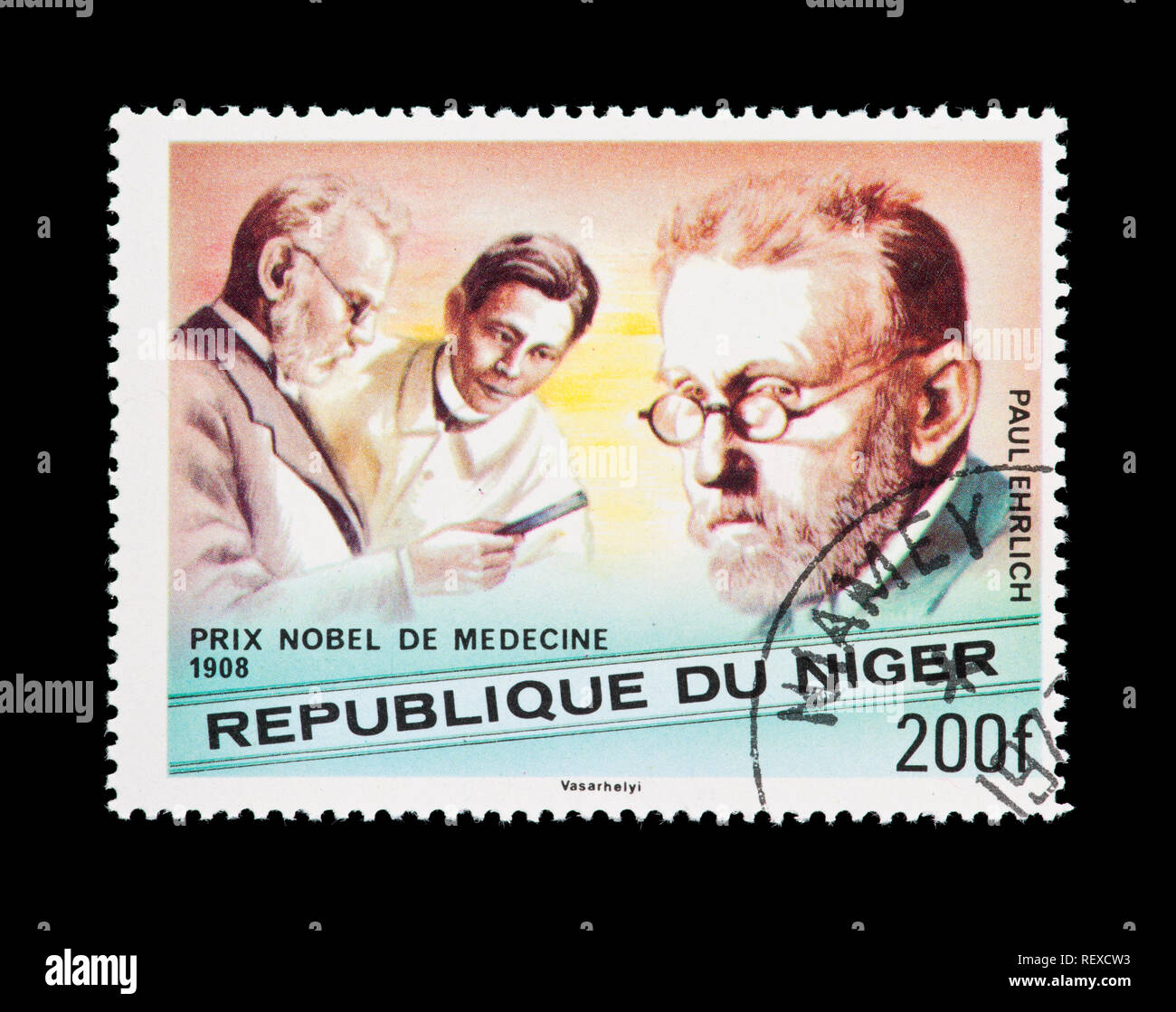 Briefmarke aus Niger, Paul Ehrlich, Entdecker einer Heilung für Syphilis Stockfoto