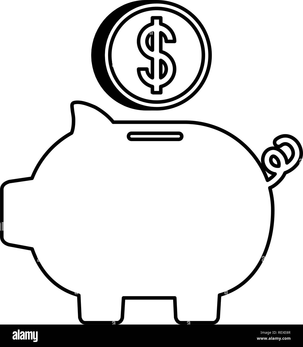 Geld Münze und piggy Bank Symbol auf weißem Hintergrund, Vector Illustration Stock Vektor